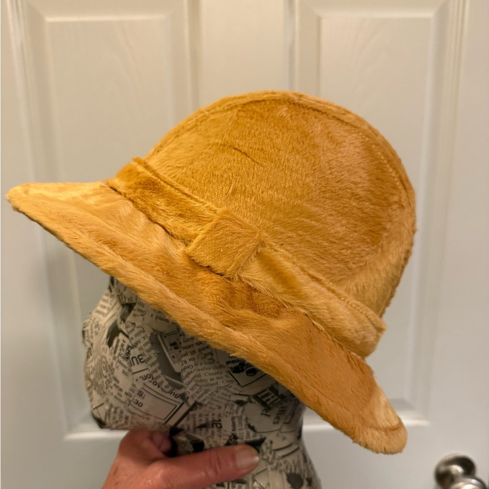 Vintage Terry Lewis Mustard Faux Fur Bucket Hat